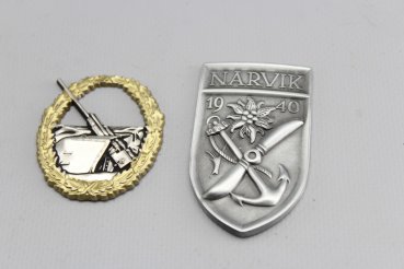 Sammleranfertigung Kriegsabzeichen für die Marineartillerie u. Narvikschild