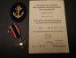 Preview: Small Kriegsmarine estate - certificate + medal for KVK 2nd class with manufacturer 92 + sleeve badge