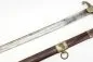 Preview: Officer's saber with blade etching in leather sheath.