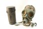 Preview: Wehrmacht and Luftwaffe gas mask box with mask, LS stamped, manufacturer and WaA, replacement lenses, embroidered wearer's name