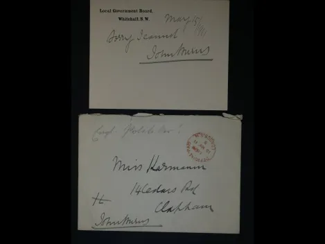 Autograph - John Bruns. Englischer Politiker, Karte mit Umschlag von 1911 an eine Miss Karmann
