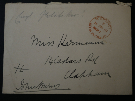 Autograph - John Bruns. Englischer Politiker, Karte mit Umschlag von 1911 an eine Miss Karmann