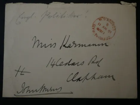 Autograph - John Bruns. Englischer Politiker, Karte mit Umschlag von 1911 an eine Miss Karmann