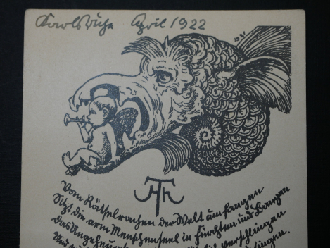Preview: Autograph - Hans Thoma (1839 - 1924), Postkarte mit handgeschriebenen Zeilen und eigenhändiger Unterschrift an die Sammlerin, 1922