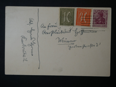 Preview: Autograph - Hans Thoma (1839 - 1924), Postkarte mit handgeschriebenen Zeilen und eigenhändiger Unterschrift an die Sammlerin, 1922
