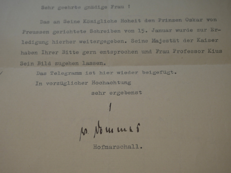Autograph of Wilhelm (Ernst Justus) von Dommes (1867–1959): handwritten signature on a letter