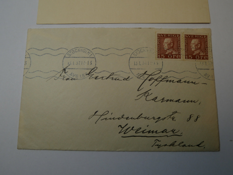 Preview: Autograph - Sven Hedin (1865 -1952) - eigenhändige Grußkarte sowie adressiertes Kuvert an die Sammlerin, 1937
