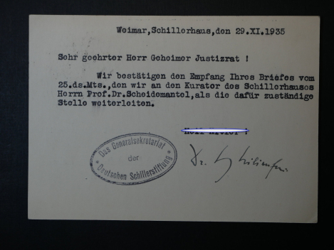 Preview: Autograph - Schriftsteller Heinrich Lilienfein (1879 - 1952), eigenhändig signierte Postkarte an einen Geheimen Justizrat, 1935