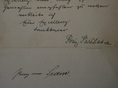 Autograph – Prince Paribatra Sukhumbandh of Siam (1881–1944) – Letter dictated in German, with a handwritten signature, 1907