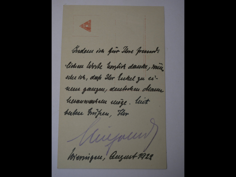 Autograph - Wilhelm Kronprinz von Preußen (1882 - 1951) - Portraitpostkarte, rückseitig handschriftlicher Text und eigenhändige Unterschrift von 1922