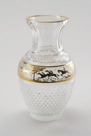 Erich Honecker Estate. Large Crystal Vase with Fox Hunt Motif. Gold Overlay, Josephinenhütte.