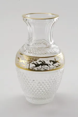 Erich Honecker Estate. Large Crystal Vase with Fox Hunt Motif. Gold Overlay, Josephinenhütte.