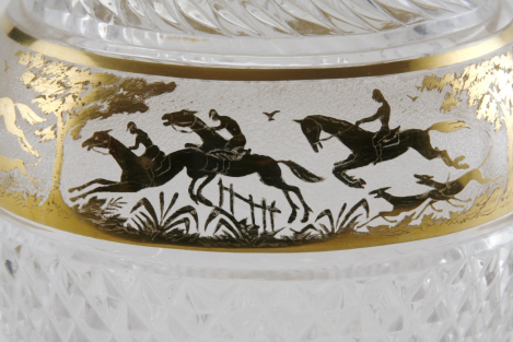 Erich Honecker Estate. Large Crystal Vase with Fox Hunt Motif. Gold Overlay, Josephinenhütte.