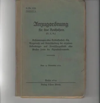 ww2 Germann H. Dv. 122. Anzugordnung für das Reichsheer (H.A.O.). Abschnitt D. Anzugbestimmungen, Heeresdienstvorschrift