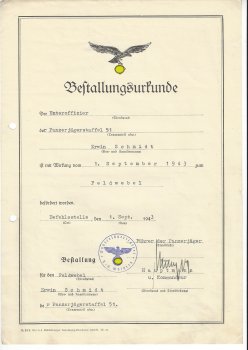 WW2 certificate of appointment of tank destroyer Mölders