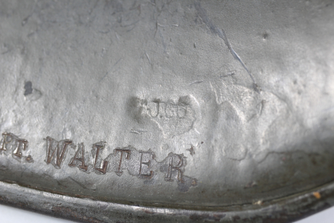 Original M18 Reichswehr Steel Helmet TJ66 C. Thiel & Söhne – Hpt. Walter – with 2 Kurt-Walter markings