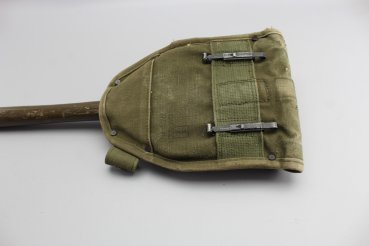 Military folding spade with spike, with belt carrying bag made of sturdy linen, bag stamped