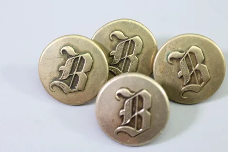 4x Original Metal Uniform Buttons with Monogram Letter B, Raised, from an Old Uniform Tailor's Shop