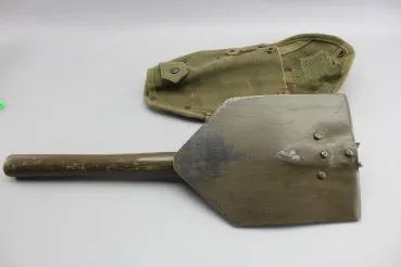 Military folding spade with spike, with belt carrying bag made of sturdy linen, bag stamped