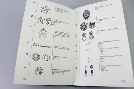 Zeichen auf Handfeuerwaffen.