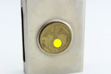 Match holder with 3rd Reich coin, collector's item, silver-plated