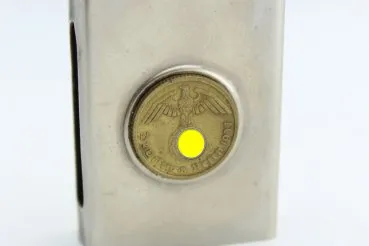 Match holder with 3rd Reich coin, collector's item, silver-plated