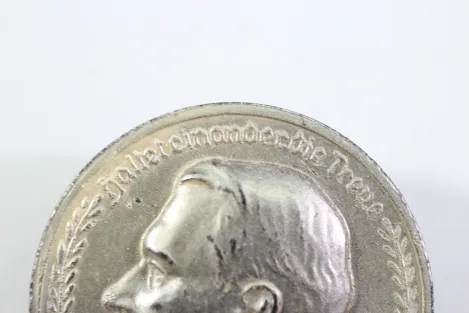 Gedenkplakette an Nadel Gauleiter Hans Schemm, umrahmt von der ​​​​​​​Inschrift "haltet einander die Treue"