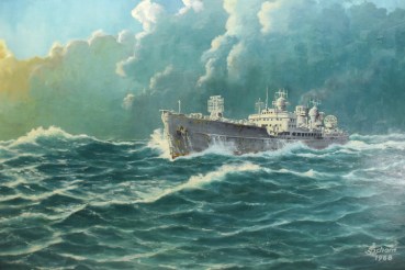 Estate NJL night hunting guide ship Togo, oil painting Togo in a storm