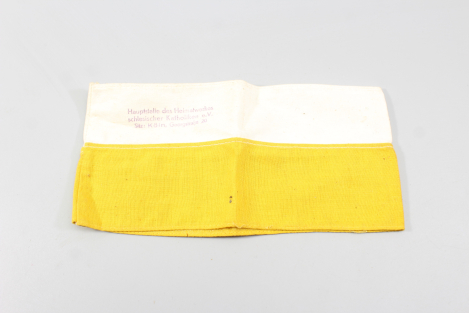 Armbinde schlesischer Katholiken in weiss Gelb, gestempelt