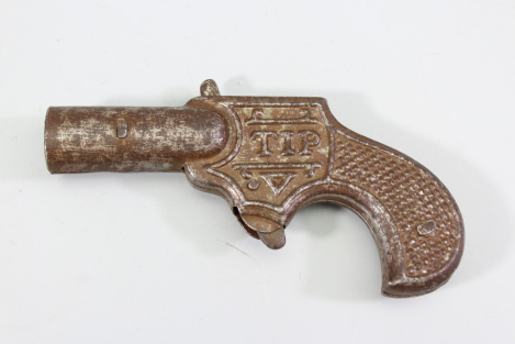 Preview: Antike Kinder Spielzeug-Knallkorkenpistole der Marke TIP, hergestellt in Deutschland ca 1930