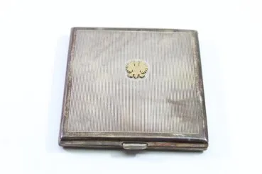 Silver case Christmas 1932 with monogram HR inside and coat of arms on the front