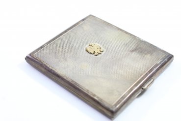 Silver case Christmas 1932 with monogram HR inside and coat of arms on the front