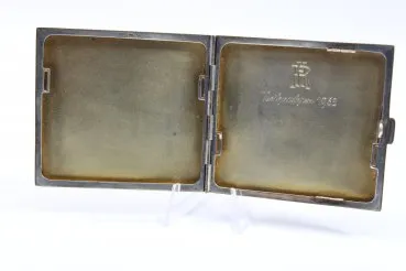 Silver case Christmas 1932 with monogram HR inside and coat of arms on the front