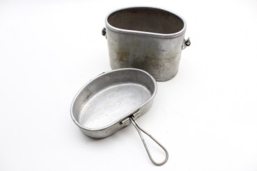Looted piece of Wehrmacht cookware, foreign, cutlery with stamped wearer name Günter Bücky 1945.