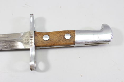 Schweiz Bajonett Modell 1918 komplett mit Scheide und Lederhänger Hersteller Elzener Schwyz