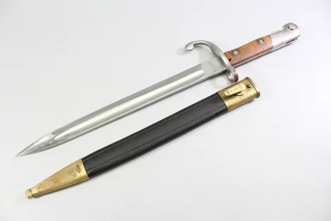 Brasilien, Seitengewehr M 1908 für Mauser Gewehre mit Leder Scheide Hersteller Simson & Co. Suhl.