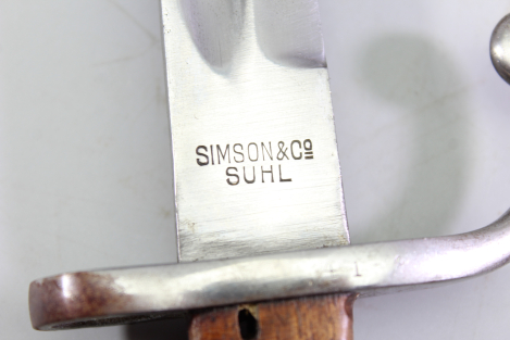 Brazil, Model 1908 bayonet for Mauser rifles with leather scabbard; manufacturer: Simson & Co., Suhl.