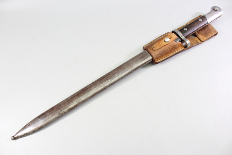 Brasilien, Seitengewehr M 1908 für Mauser Gewehre mit Leder Scheide Hersteller Simson & Co. Suhl.