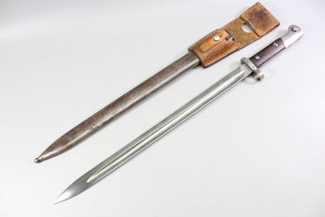 Brasilien, Seitengewehr M 1908 für Mauser Gewehre mit Leder Scheide Hersteller Simson & Co. Suhl.