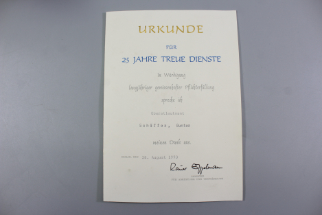 NVA Ehrengeschenk 25 Jahre Treue Dienste KOMPLETT: Miniaturdolch & seltene Urkunde 1990 (Rainer Eppelmann)