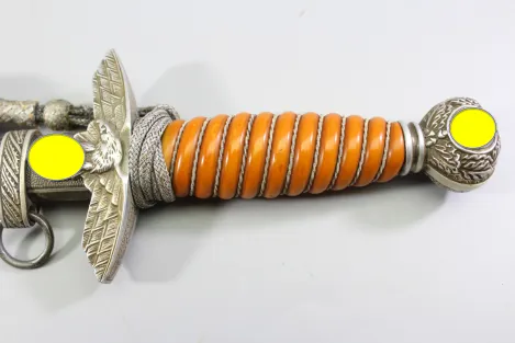 Top Luftwaffen Offiziersdolch mit orangem Griff, Hersteller SMF, Solingen Dolch - Luftwaffe, Abnahmestempel, Gehänge