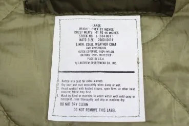 US Army lining for M-65 field jacket