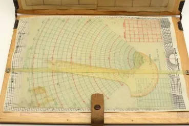 Wehrmacht Holzkasten mit Schießspinne, Gitternetz und Zielspinne