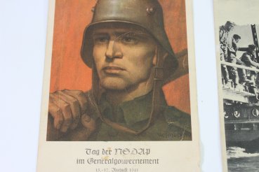 WWII collection of 13 postcards, e.g., NSDAP Day in the General Government 1941