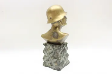 Soldier bust on base, table decoration with steel helmet M34