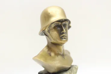 Soldier bust on base, table decoration with steel helmet M34