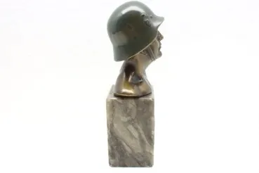 Ww2 Originale Soldatenbüste mit Widmung vom 25.03.37, Stahlhelm und HK, Panzerregiment 13