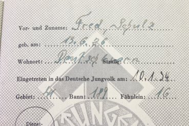 HJ Leistungsbuch mit Besitzzeugniss HJ Leistungsabzeichen in Bronze u. Silber, Bann 189, Gebiet 41 Gefolgschaft 16