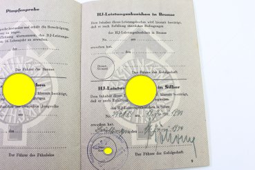 HJ Leistungsbuch mit Besitzzeugniss HJ Leistungsabzeichen in Bronze u. Silber, Bann 189, Gebiet 41 Gefolgschaft 16
