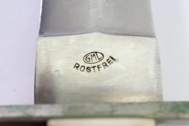 DDR Messer / Hirschfänger GML Genossenschaft Messerschmiede Leegebruch mit Lederscheide